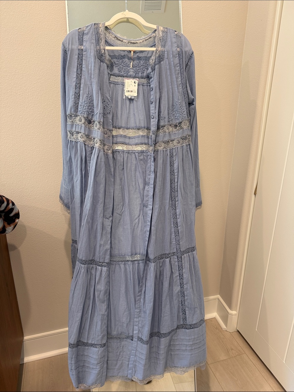 Free People Lavender Embroidered Flowers and Lace-Trim Maxi Dress SZ XS 🪻